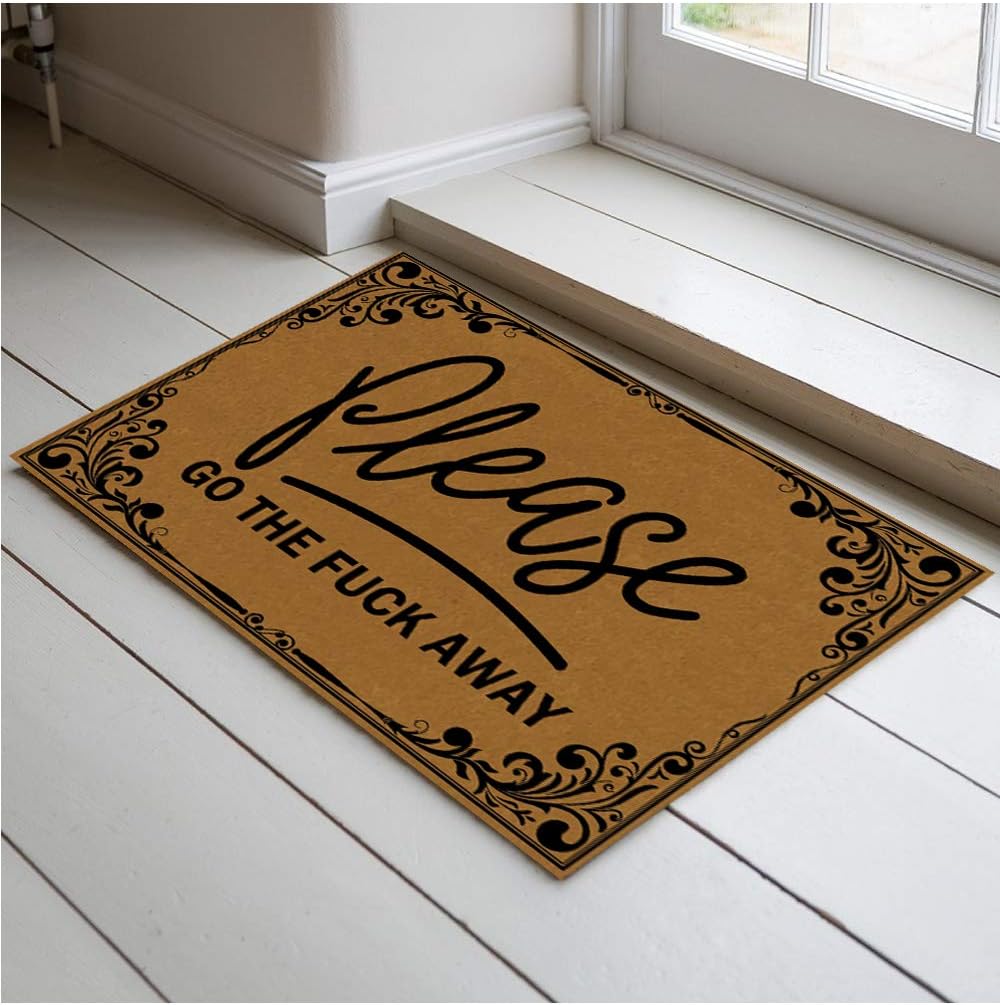 Jackey&Smith Door Mat Please Go The Fuck Away 02 Welcome Mats for Front Door Indoor Outdoor Dooormats Non Slip Mat Bathroom Balcony Mat Felt Fabric 23.6-Inch by 15.7-Inch