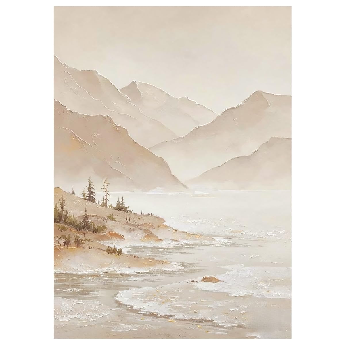 LCDIUDIU Mountain Wall Art Large Abstract Misty Mountain Lake Oil Paintings Unframed Hand Painted Thick Textured Landscape Wall Decor Modern Artwork for Living Room Bedroom Office 50X70Cm(20X28Inch)