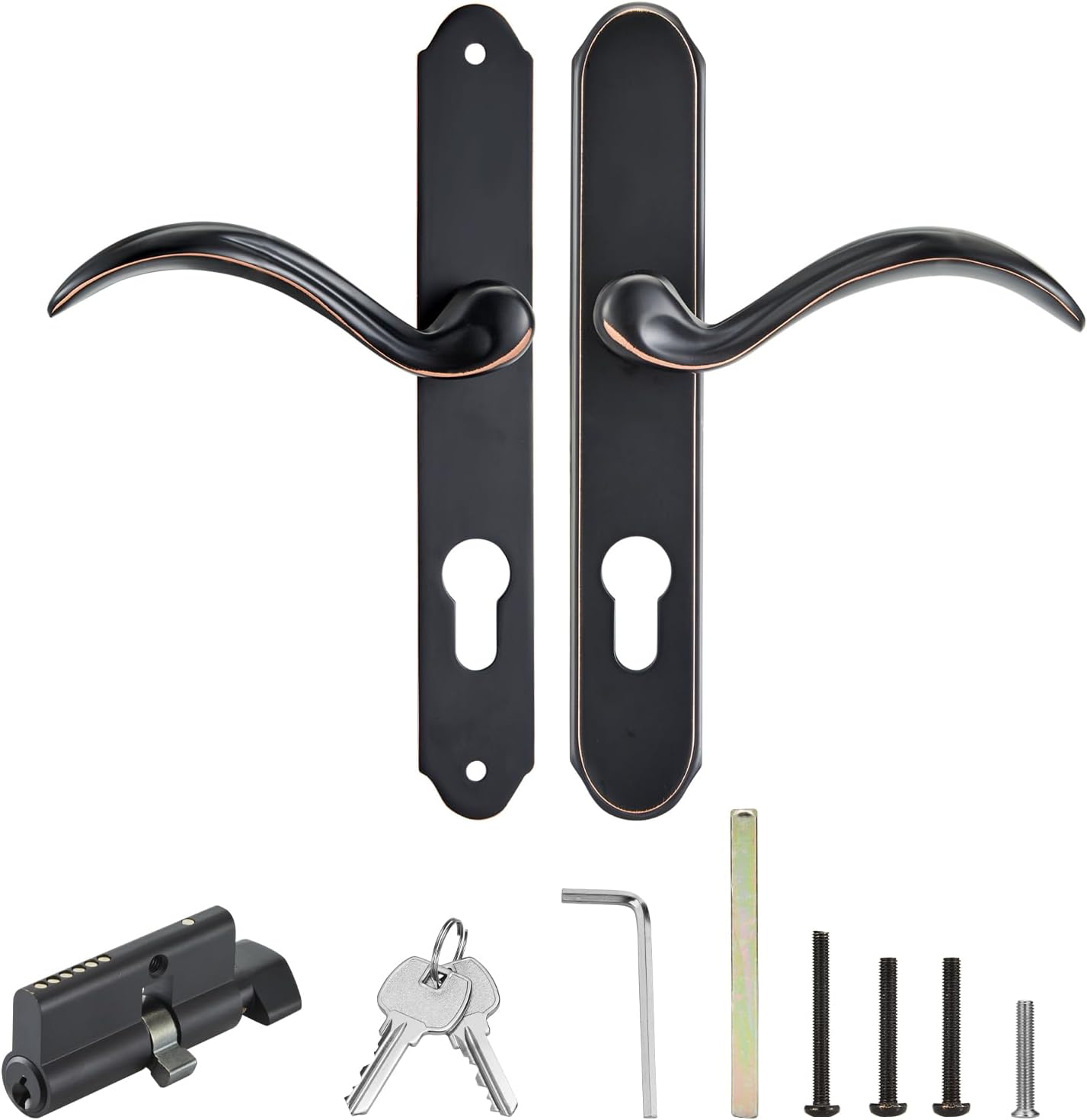 MaxxGeek Storm Door Handle Accessory Set fit Pella Storm Door Handle Replacement Part, with Key and Lock Cylinder, Mortise Lock Not Included (Oil-Rubbed Bronze)