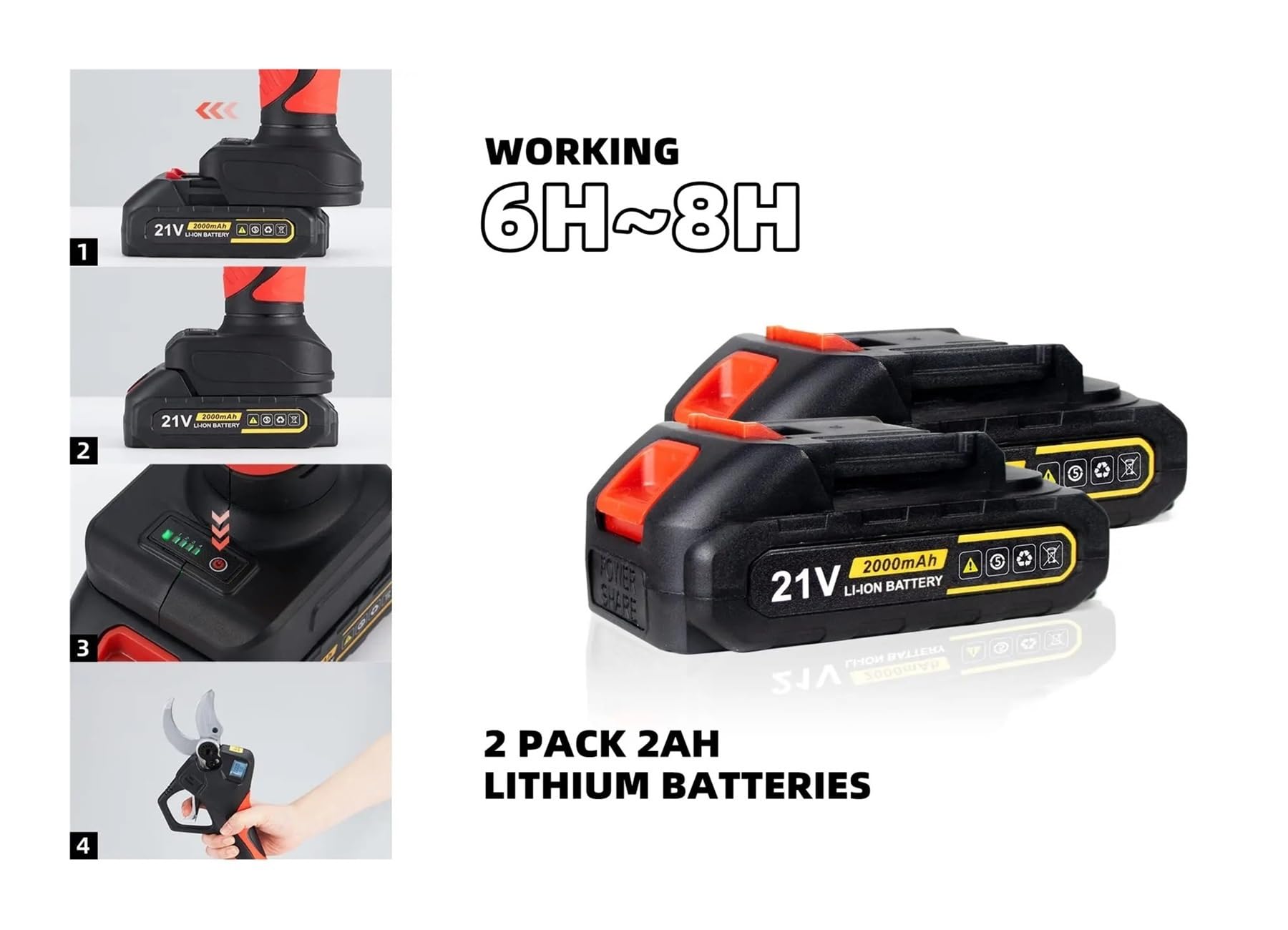 Cesoie a batteria per potatura, Tosatrice elettrica da potatura 21V, Potatrice elettrica professionale a batteria con 2 batterie al litio ricaricabili da 2Ah, Taglio da 1,57 "(40mm) Per la potatura de