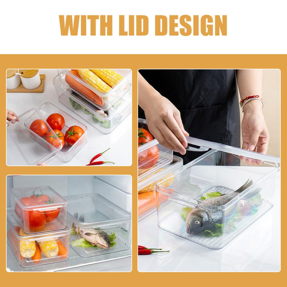 Contenedores de Refrigerador Transparentes Pet 3 Piezas Reutilizables