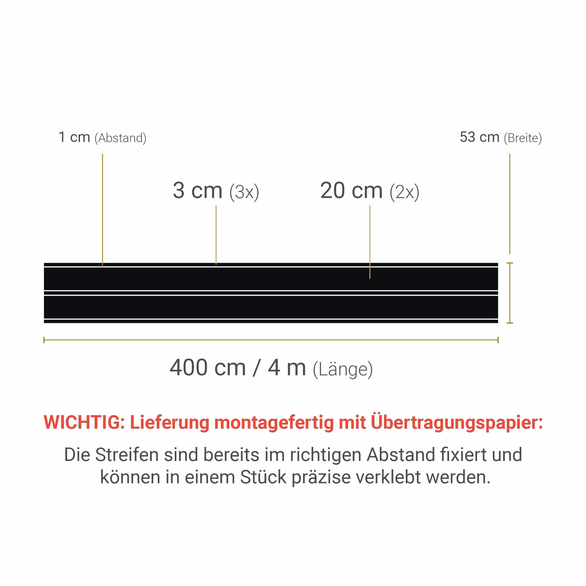 Rennstreifen Aufkleber Schwarz Matt 3x3cm & 2x20cm je 4m inkl. Übertragungspapier – Zierstreifen Rallye- & Viperstreifen für Auto Dach Heck Motorhaube UV-beständig Waschstraßenfest