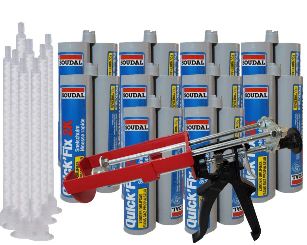 Soudal Zestaw 10 x 2K szybkoschnąca pianka ościeżnicowa 210 ml + pistolet 2K DM21-metal