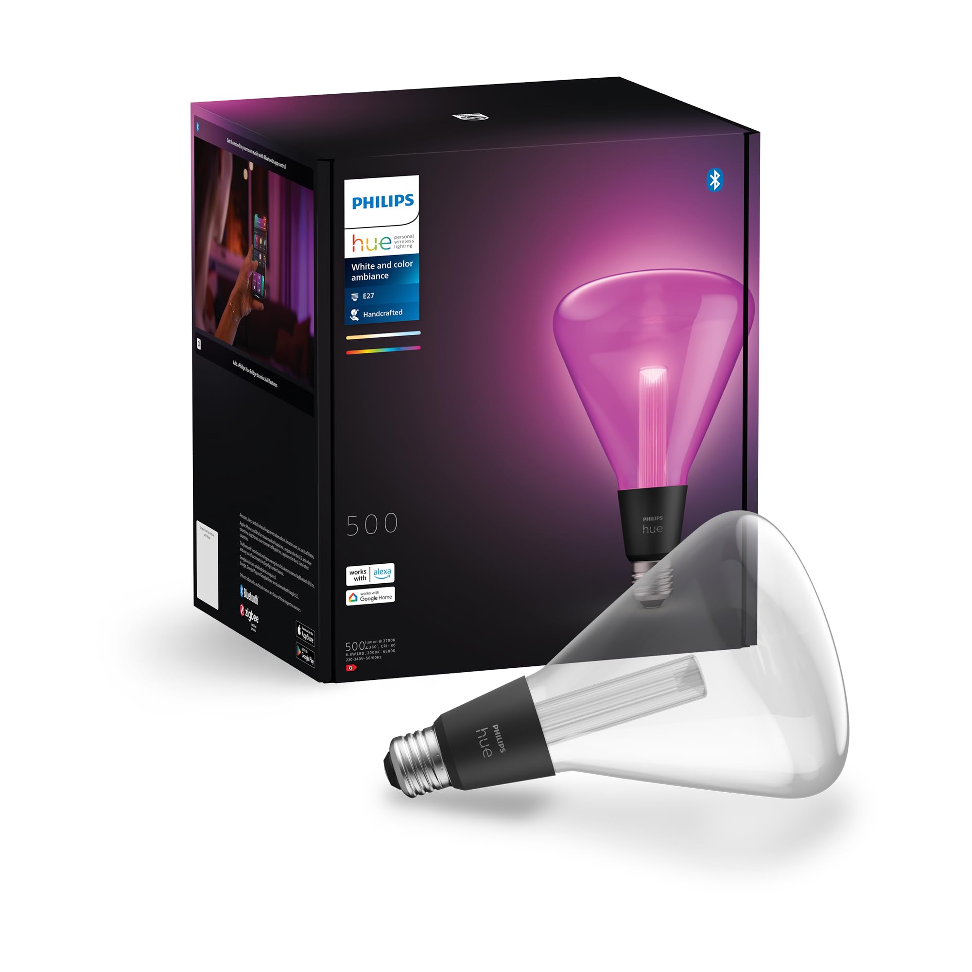 Philips Hue Lightguide Triangle Smart Bulb, White and Color Light, Bluetooth Compatible, Voice Control with Alexa