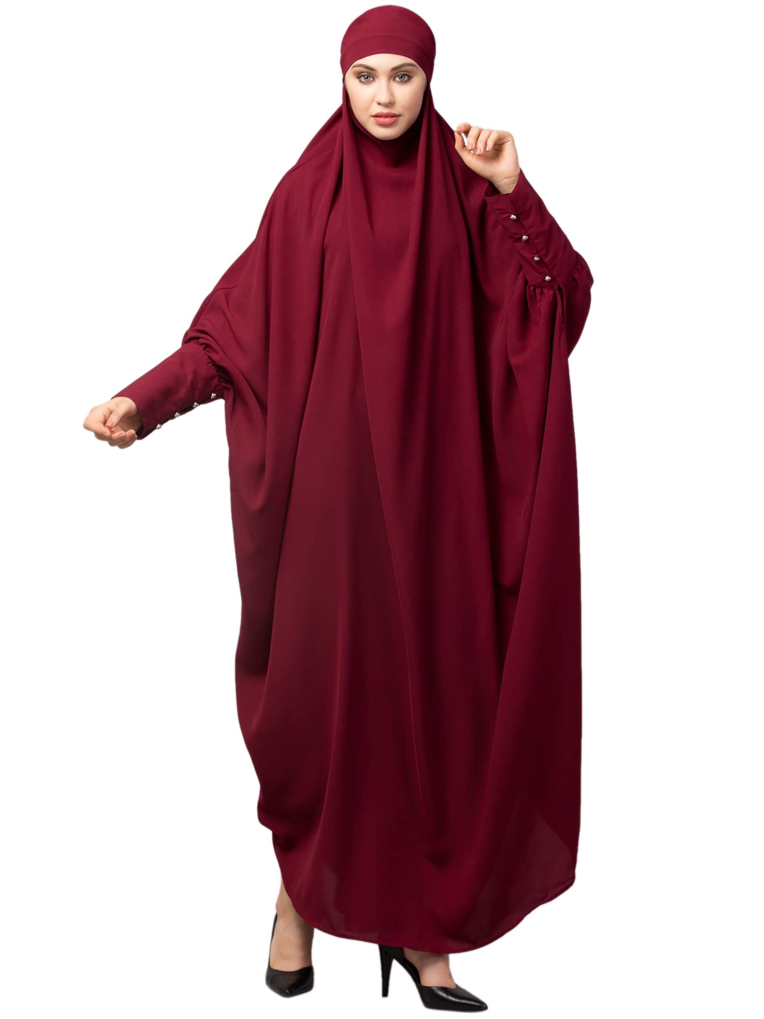 NAZNEEN Head To Toe Long Cuff Ready To Wear One Pc Jilbab With Naqab (Maroon- 8 inch cuff)-image-17