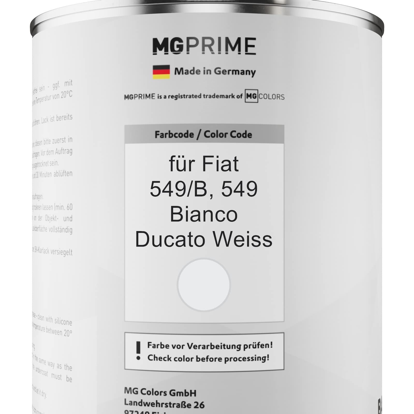 MG PRIME Autolack Dose für Fiat 549/B / 549 Bianco/Ducato Weiss 1,0L