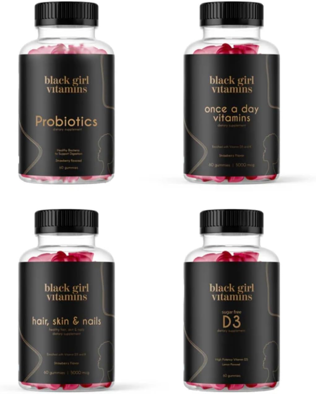 Black Girl Vitamins Complete Wellness Essentials - 30-Day Bundle with D3 Gummies, Probiotics, Hair-Skin-Nails + Sea Moss - 8 Key Nutrients for Immune, Skin & Energy Support