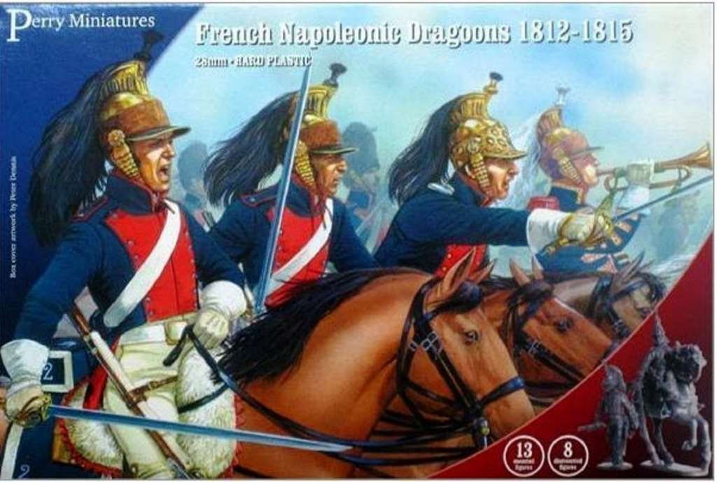 Perry PMFN130 Miniatures 28mm - Napoleonic French Dragoons 1812-1815, Blue and White, medium