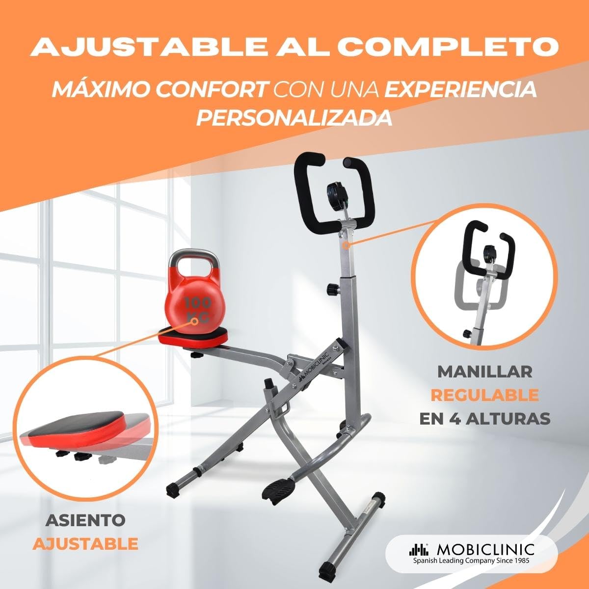 Mobiclinic®, Máquina de Remo, Plegado Compacto, Vitalfit, Sentadillas, Glúteos, Multifunción, Pantalla LCD, Carga 100kg, Gym en casa, Manillar Ajustable, Base Antideslizante