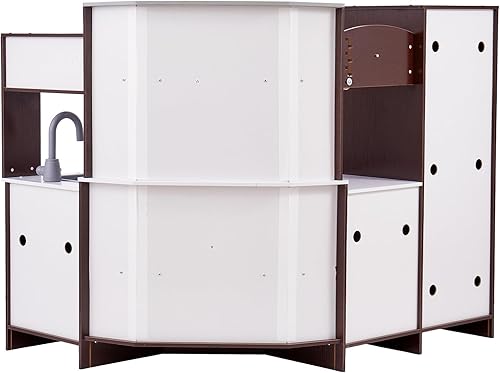 Miniatura 9 de VEVOR Juego de cocina interactivo de madera para niños con luces y sonidos, diseño de esquina con máquina de hielo, horno, fregadero, reloj,