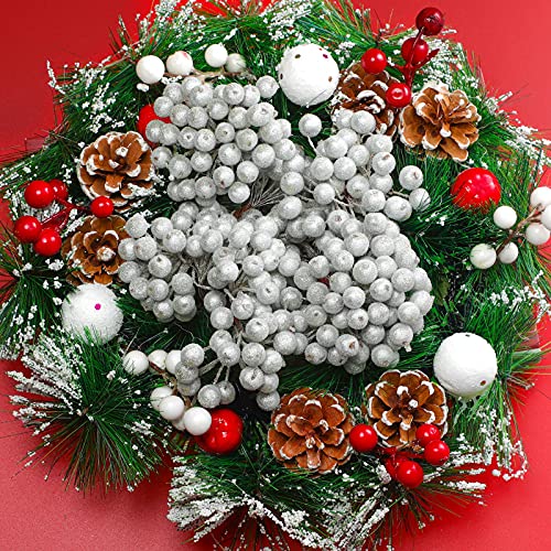 400 Pieces Frosted Berry Picks For Christmas Tree Fake Holiday Flowers Frosted Pine Picks Fake Artificial Cranberry For Home Wedding Party Birthday Diy Decoration (Silver) #TOP4