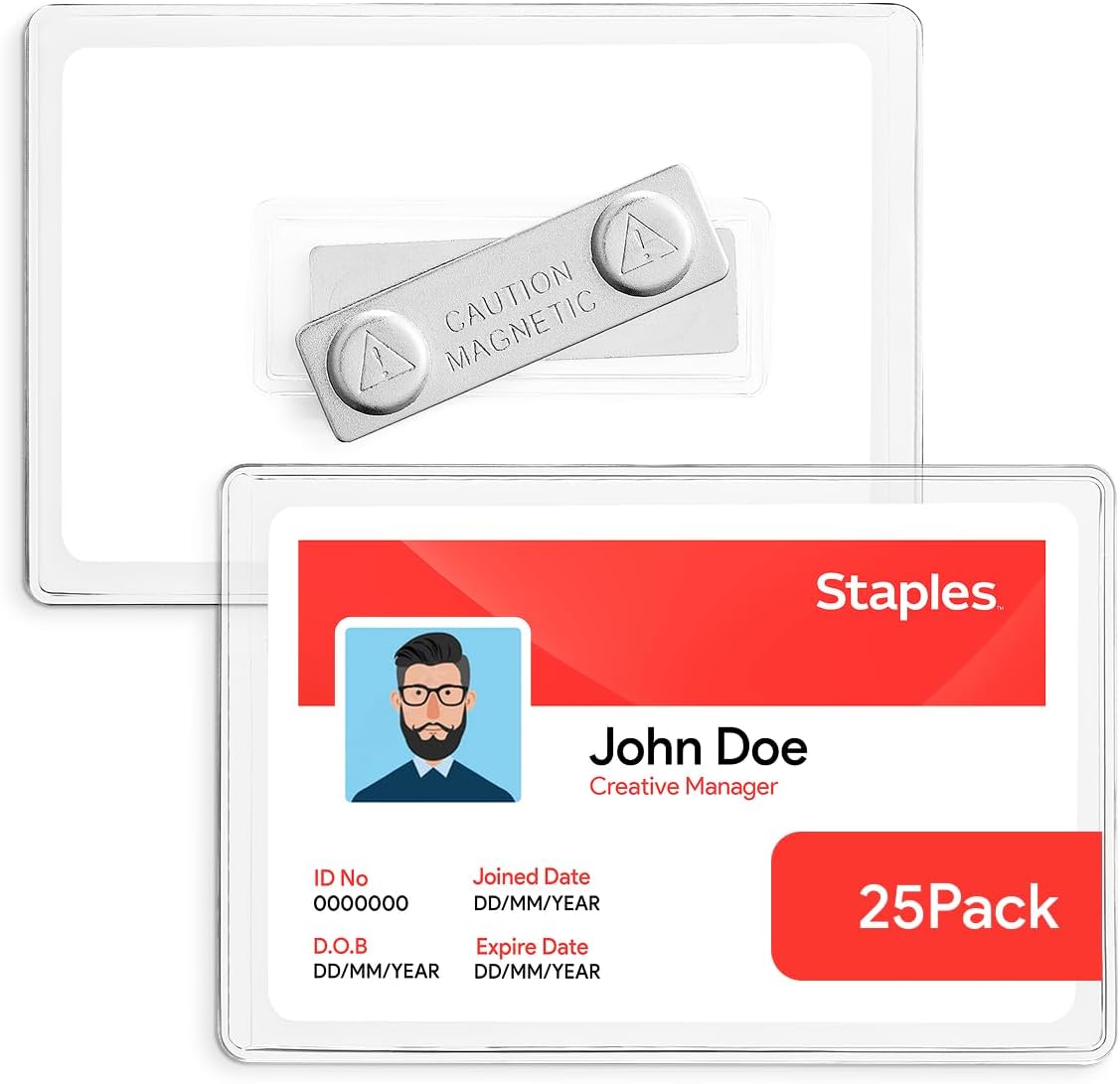 Staples Magnetic Badge Holders, Credit Card Size, Clear Horizontal ID Holders with Secure Magnet Backing, 25‑Pack