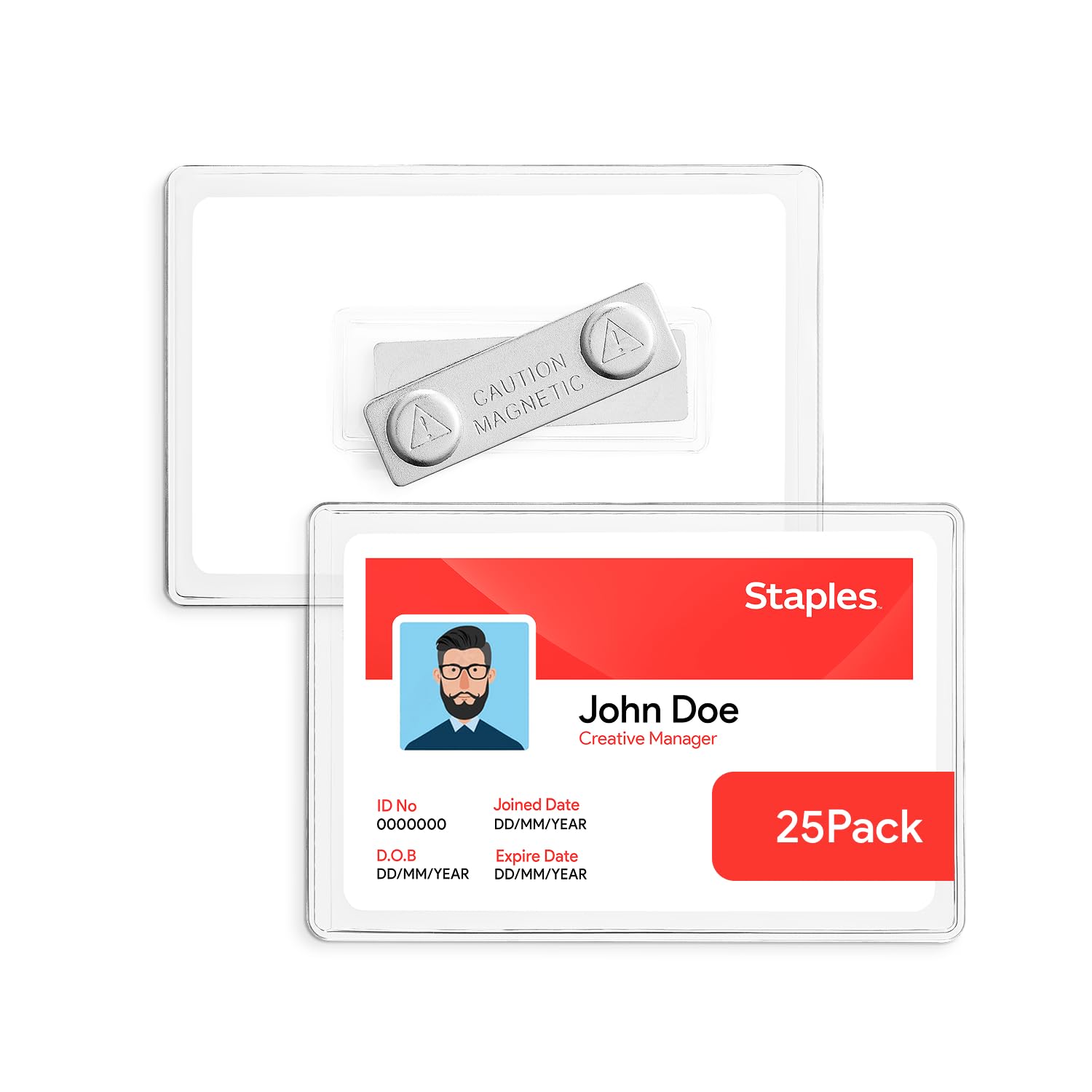 Amazon | Staples 2797800 Mgntc Badgehldr Cc Sz Clr 25パック | 名札 