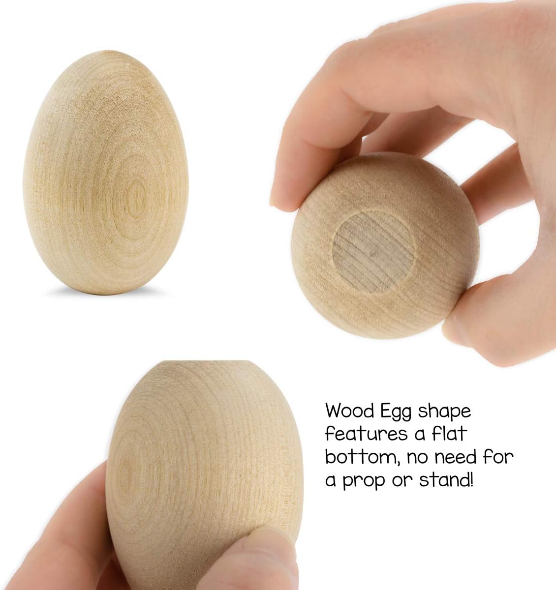 Hygloss Products Wooden Eggs Unpainted Natural Wood-Ideal for Easter Crafts-Flat Bottom-1-3/4 x 2-1/2 Inches-24 Pack