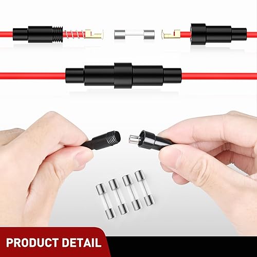Miniatura 4 de Nilight 150 fusibles de vidrio de soplado rápido con 10 tornillos de soporte en línea de 0.197 x 0.787 in, tipo 16AWG 250V, 0.1A, 0.2A, 0.25A, 0.5A,