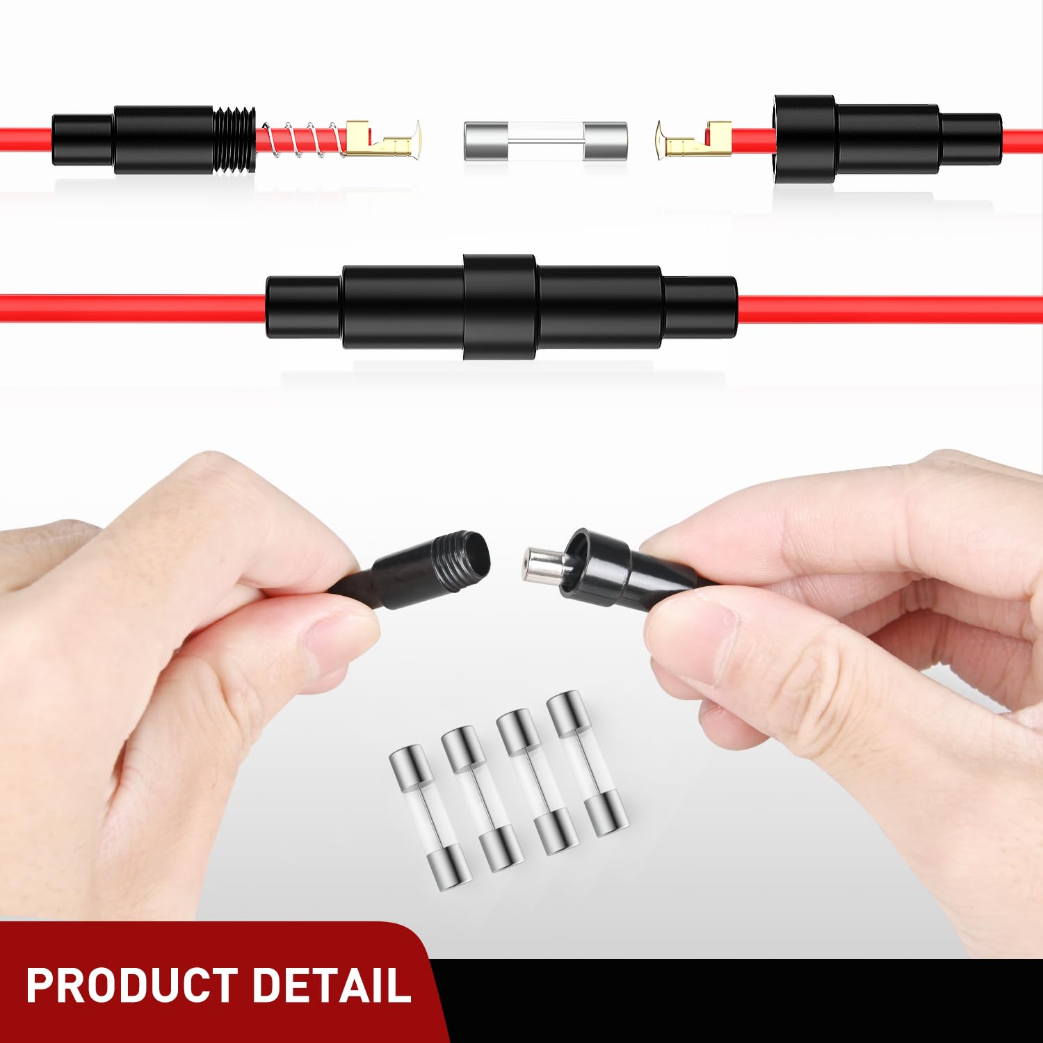 Nilight 150PCS Fast Blow Glass Fuses with 10PCS 5x20mm Inline Holder Screw Type16AWG 250V 0 1A 0 2A — view 4