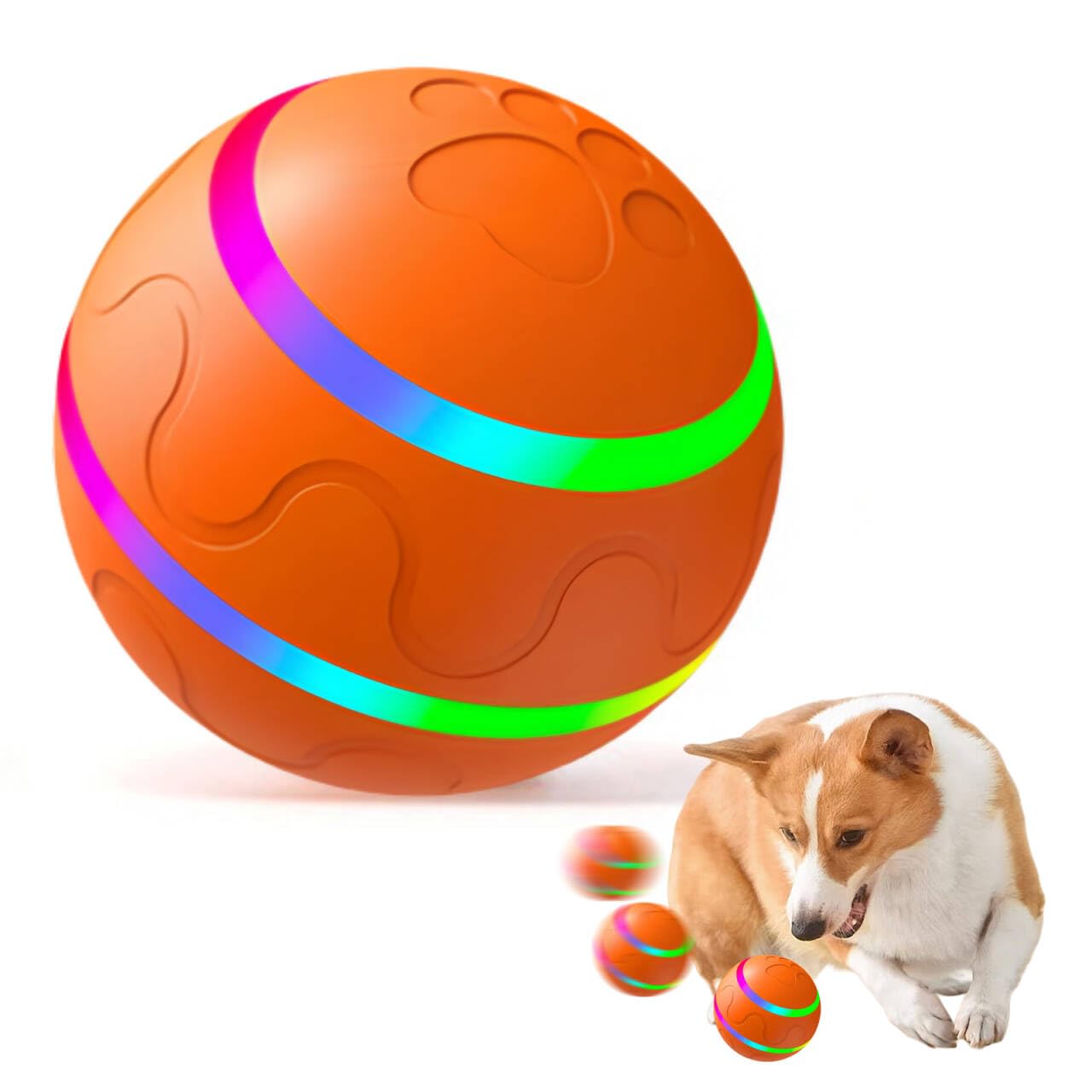 Palla Interattiva Automatica Rotolante 360° Con Luce LED E Batteria 800 MAh, Per Cani Taglia Media E Grande