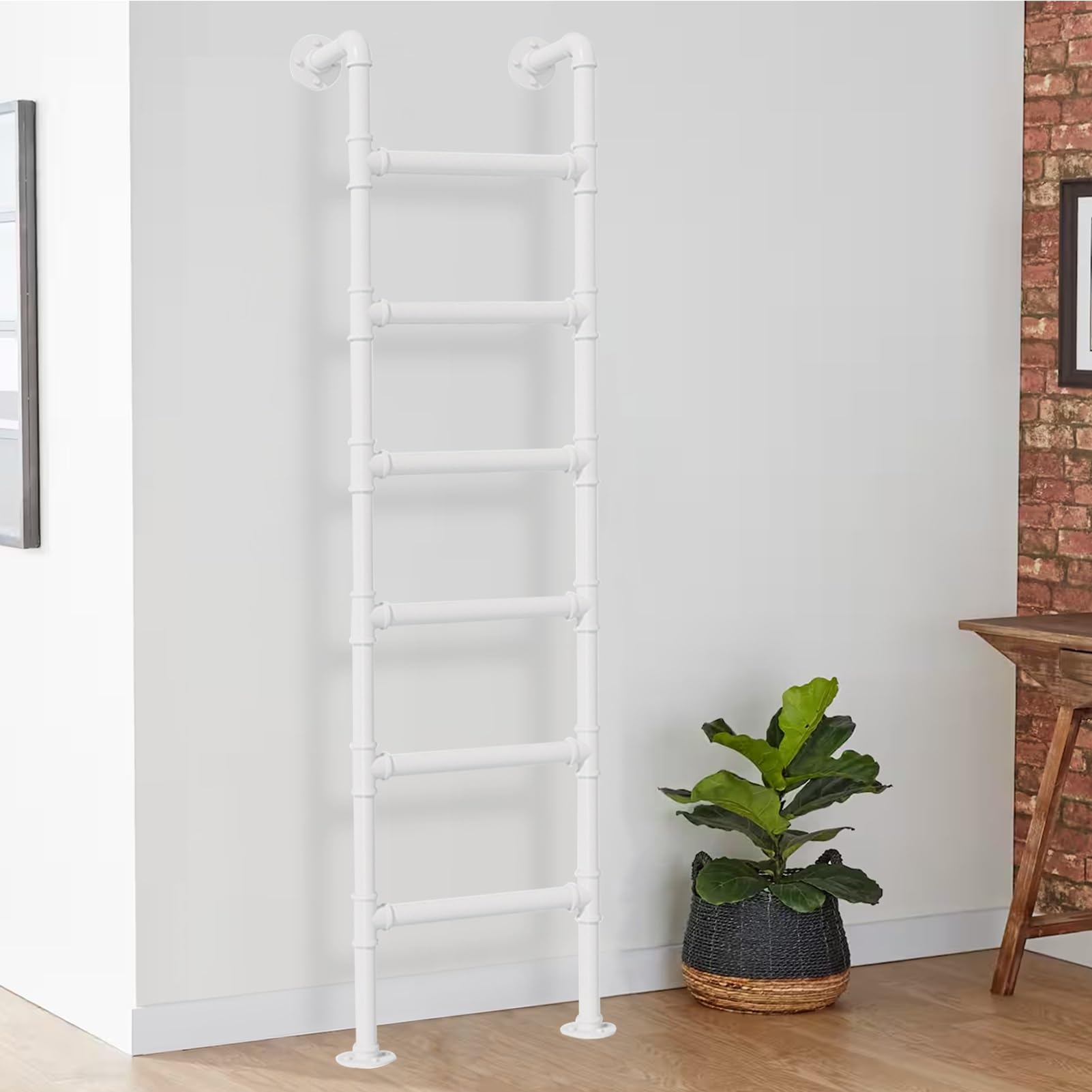 Échelle de secours murale en métal blanc 137 cm pour évacuation et accès grenier