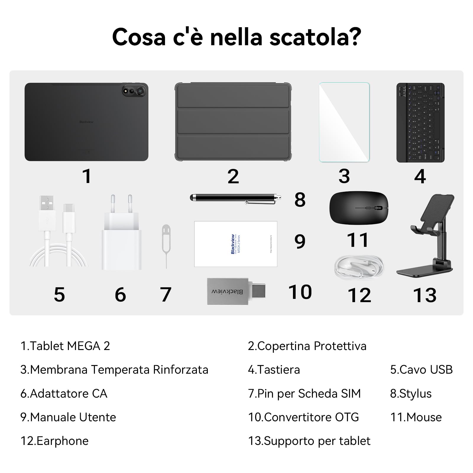 Blackview Mega2 Tablet 12 Pollici Android 15, 24GB RAM + 128GB ROM, 120HZ 2K FHD Gaming Tablet con Tastiera Mouse Mouse Auricolare, 4G LTE+5G WiFi, 9000 mAh, WideVine L1, grigio