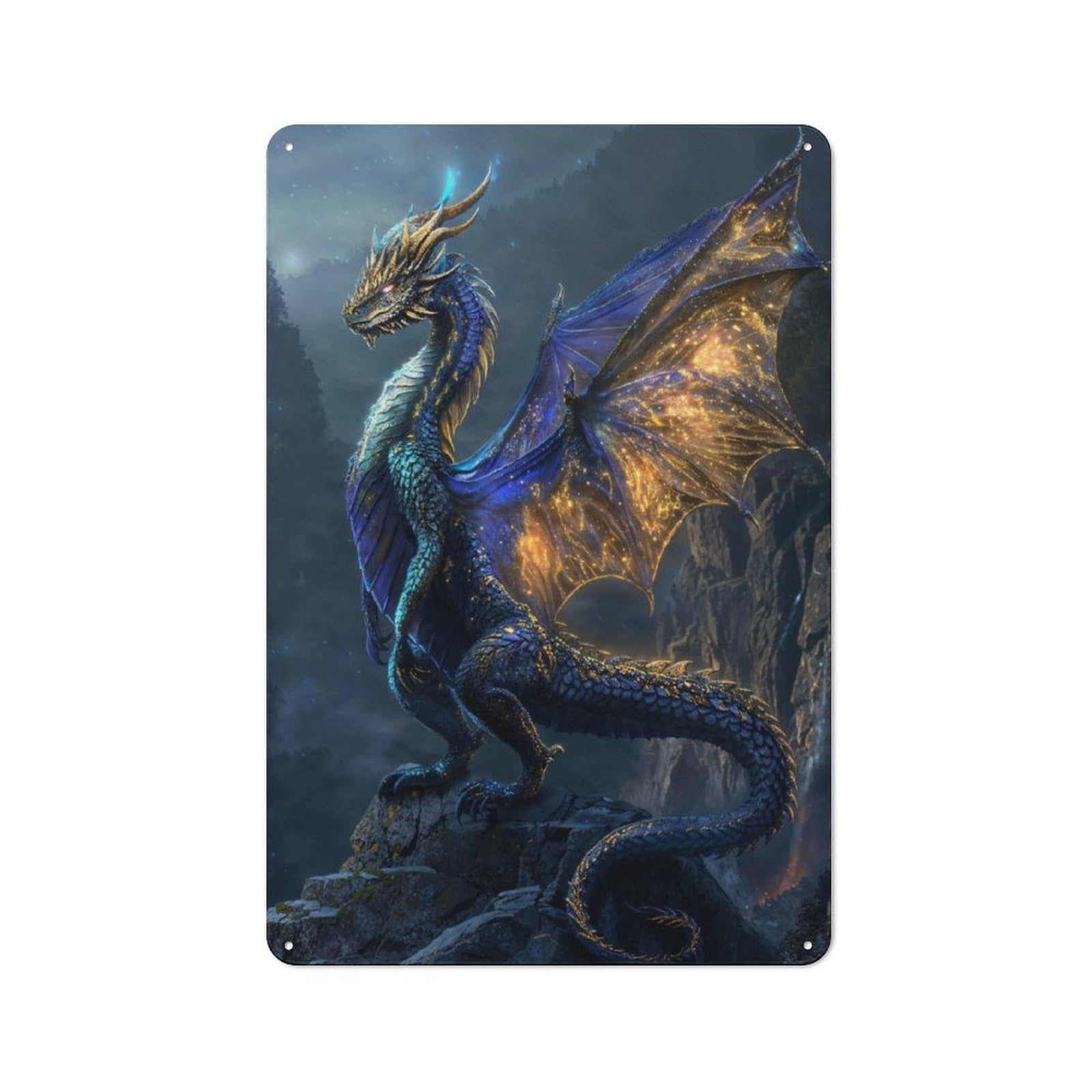 Junmoney Ethereal Starfall Dragon Metal Sign 30X20cm With For Hallway Wall, Vintage Decor, For Garage, Workshop And Man Cave Decoration