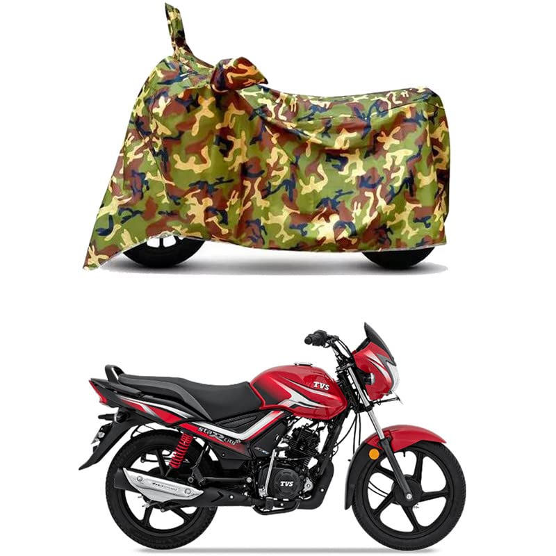 Image of Waterproof 100% PVC Coated Bike Scooty Two Wheeler Body Cover Compatible For TVS Star City Plus ES Disc /UV-Rays /Heat Protection /Birds Dropping /Scratchproof /Dust proof /All [6X6 Jungle Print]