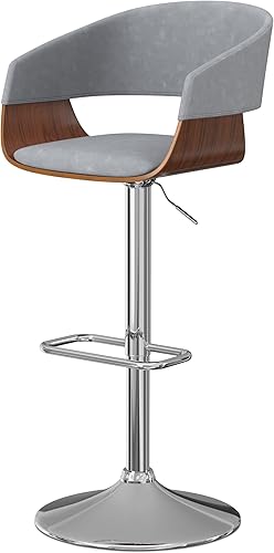 Miniatura 14 de SIMPLIHOME Lowell Taburete de bar giratorio ajustable, silla tapizada de metal de 33 pulgadas de altura del asiento en tela de aspecto de lino gris