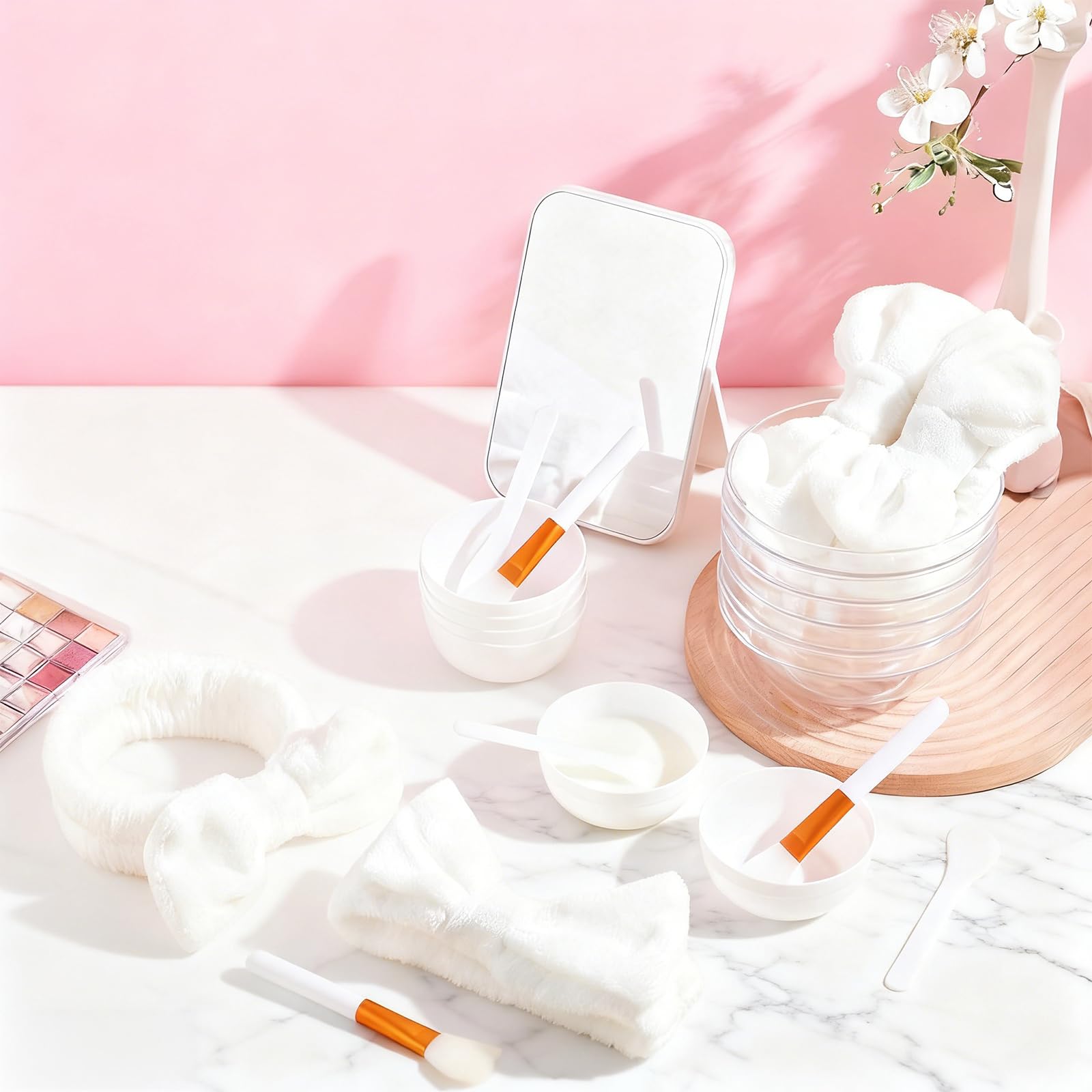 Set di 42 accessori per feste termali per ragazze, 6 set di bomboniere per pigiama party, include ciotole trasparenti, specchi, fasce per capelli, ciotole per maschere per il viso, spazzole in