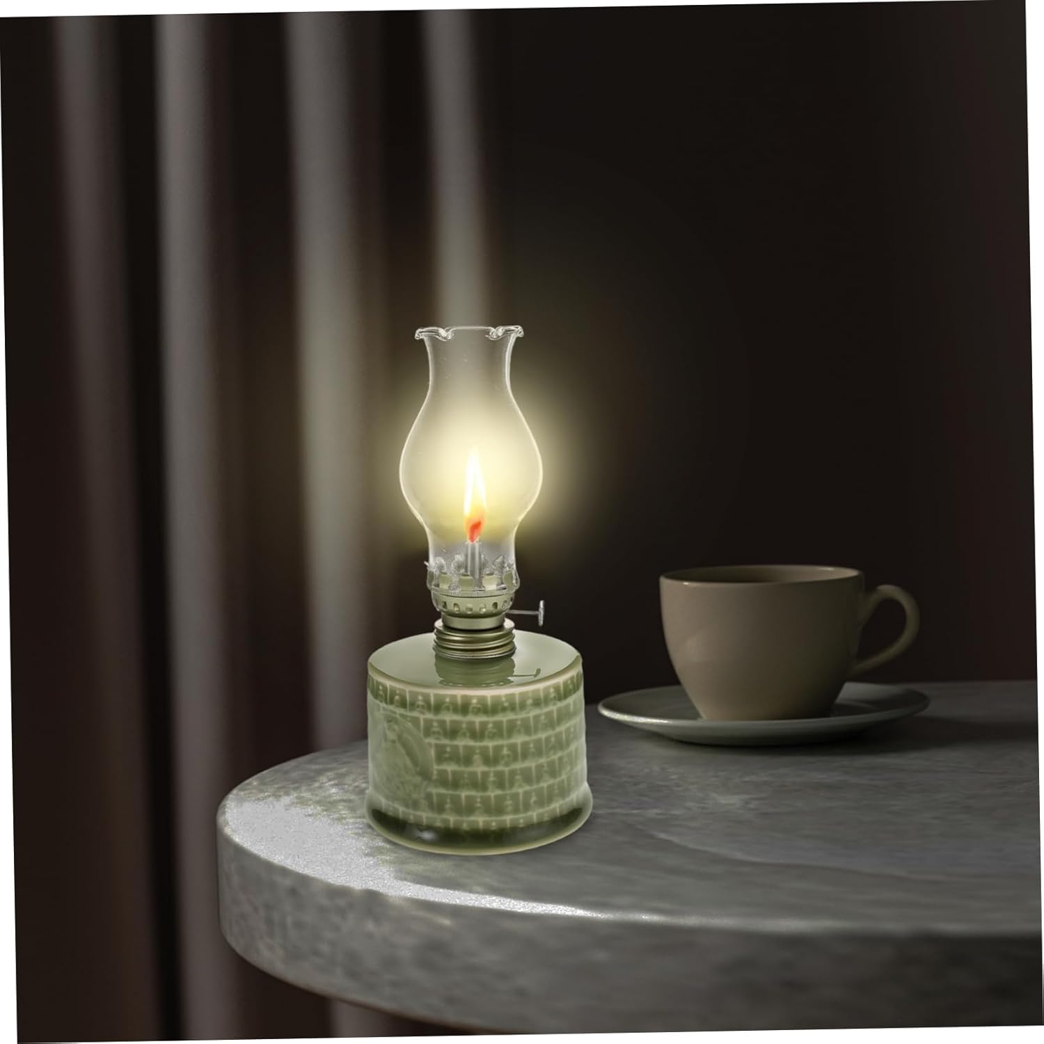 Vintage Ceramic Oil Lamp Hand Painted Kerosene Lantern for Indoor Outdoor Use Decorative Tabletop Lighting Unique Rustic Atmosphere Enhancer Heat Resistant Design