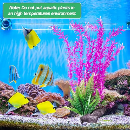Image of Hamiledyi Aquarium Plastic Plants Aquarium Decor Artificial Fish Tank Plants Lifelike Tall Fish Tank Decorations Aquarium Plant Suitable for Saltwater and Freshwater 15.7in 2pcs