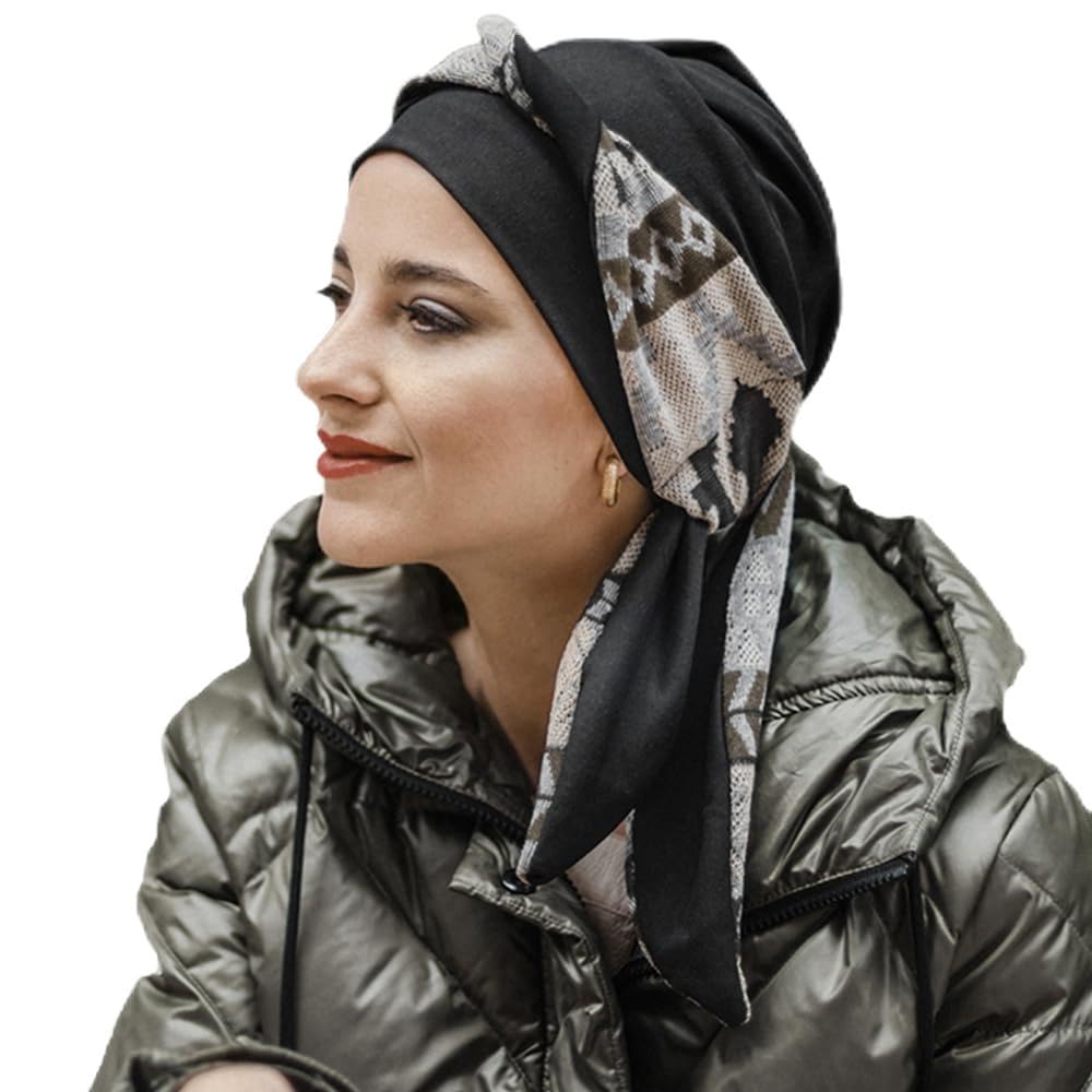 CAREBELL Smooth Zig Zag Gray - Turban Cotton oncological cap for chemotherapy or Alopecia.