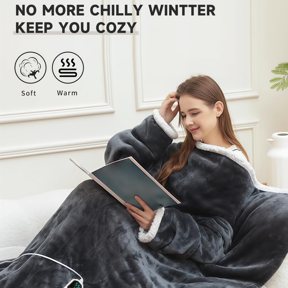 Beheizte Decke,USB Heated Blanket,tragbare beheizte Decke mit Ärmeln und Fußtasche mit 6 einstellbaren Heizstufen, schnelles Aufwärmen, Familie und (with feet)