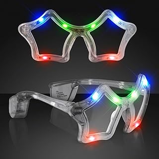 Flashing Light Up LED Star Shaped Glasses in Assorted Colors (Set of 12)