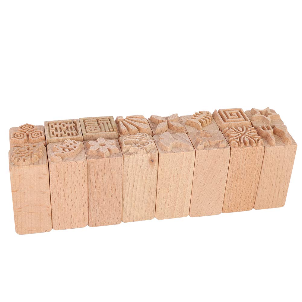 Tampons en hêtre sculptés à la main, 16 pièces, blocs d'impression de poterie en argile en bois de qualité supérieure, outils d'artisanat pour projets artistiques de bricolage,