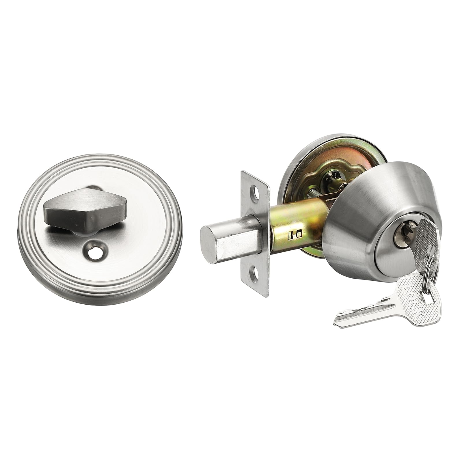 sourcing map Keyed Alike Single Cylinder Deadbolt Door Lock Round Entry Front Door Handle Sets for Door Thickness 1.2-2 Inch (Silver Tone, Pack of 1)