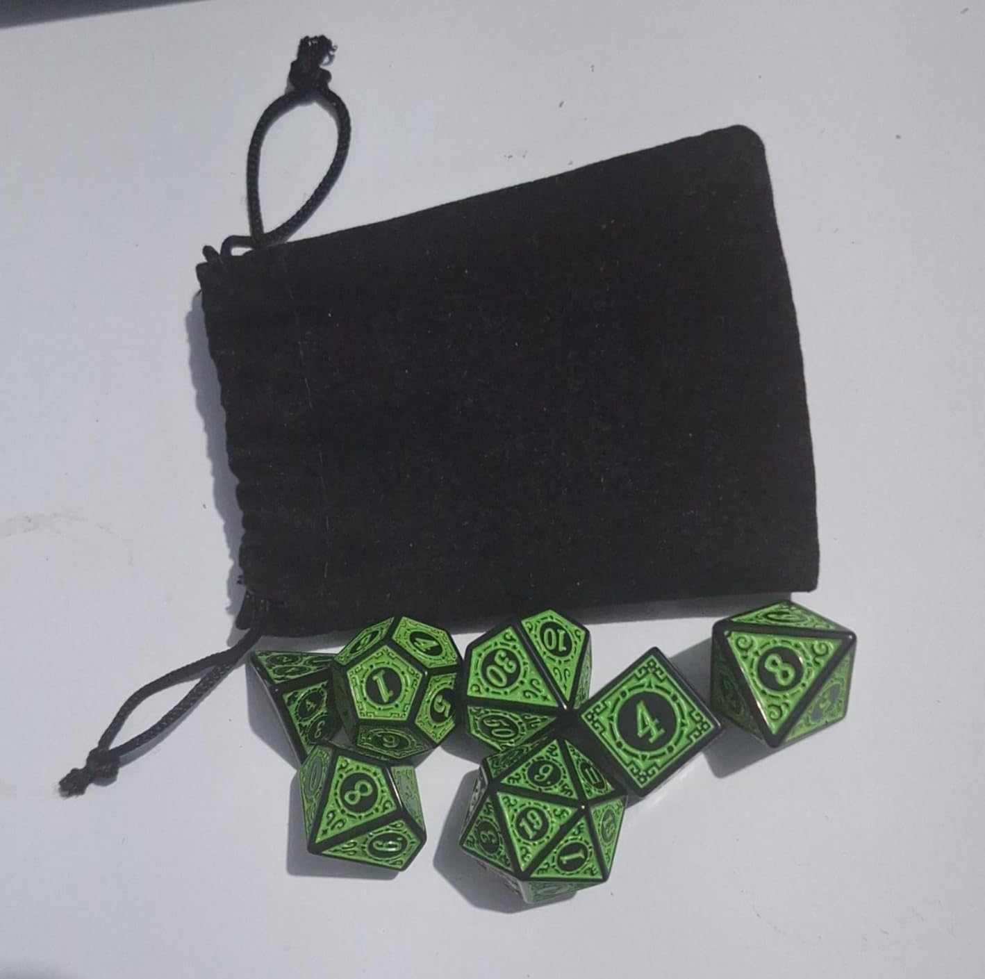 Set Di 7 Dadi Poliedrici RPG Verde Opaco D4 D6 D8 D10 D12 D20 D00-90 DGD