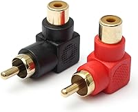 Vista 3 de Conectores RCA macho a RCA hembra adaptadores de enchufe de ángulo recto M/F codo de 90 grados chapado en oro (5 negros + 5 rojos) (paquete de 10)