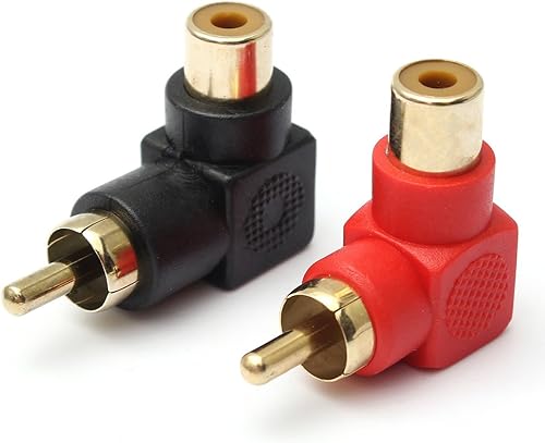 Miniatura 3 de Conectores RCA macho a RCA hembra adaptadores de enchufe de ángulo recto MF codo de 90 grados chapado en oro (5 negros + 5 rojos) (paquete de 10)