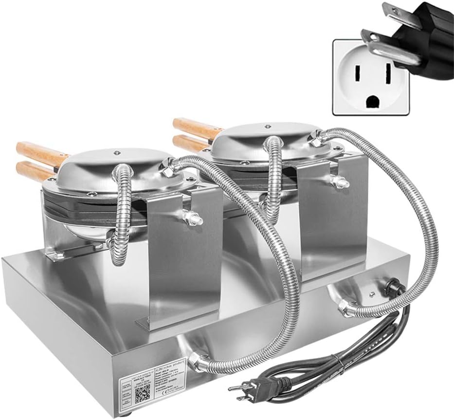 ALDKitchen IMPROVED Puffle Waffle Maker Professional Rotated Nonstick (Grill/Oven for Cooking Puff, Hong Kong Style, Egg, QQ, Muffin, Eggettes and Belgian Bubble Waffles) (110V US Plug, Double Head)