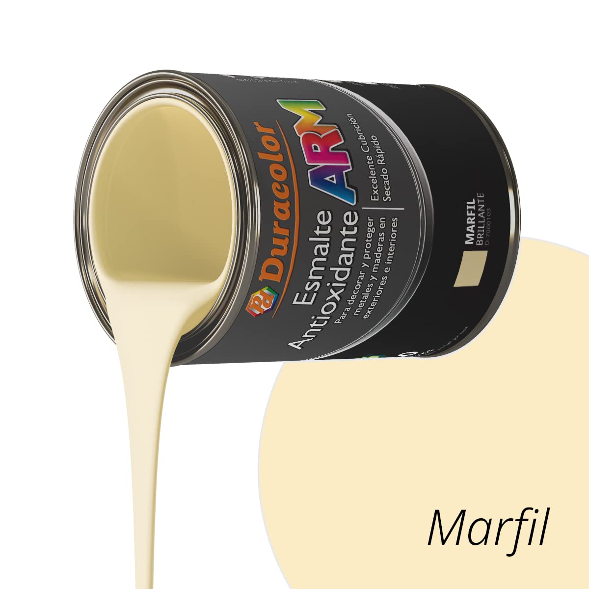 Esmalte Antioxidante ARM - Color Marfil - 4 Litros - Superficie Exterior e Interior - Acabado Brillante y de Rápido Secado - Excelente Dureza y Resistencia - Duracolor