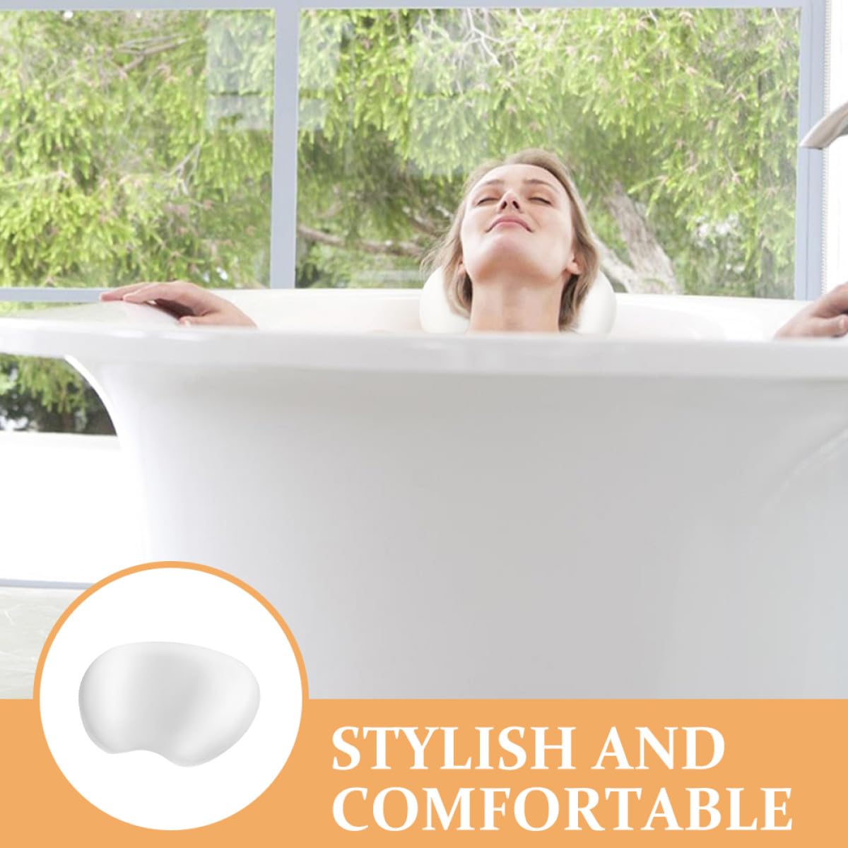NOLITOY Almohada de Bañera de PU de Color Blanco Ventosas, Cómoda para Reposacabezas, Soporte para Cabeza, Cuello y Hombros, Adecuado para Baño y SPA