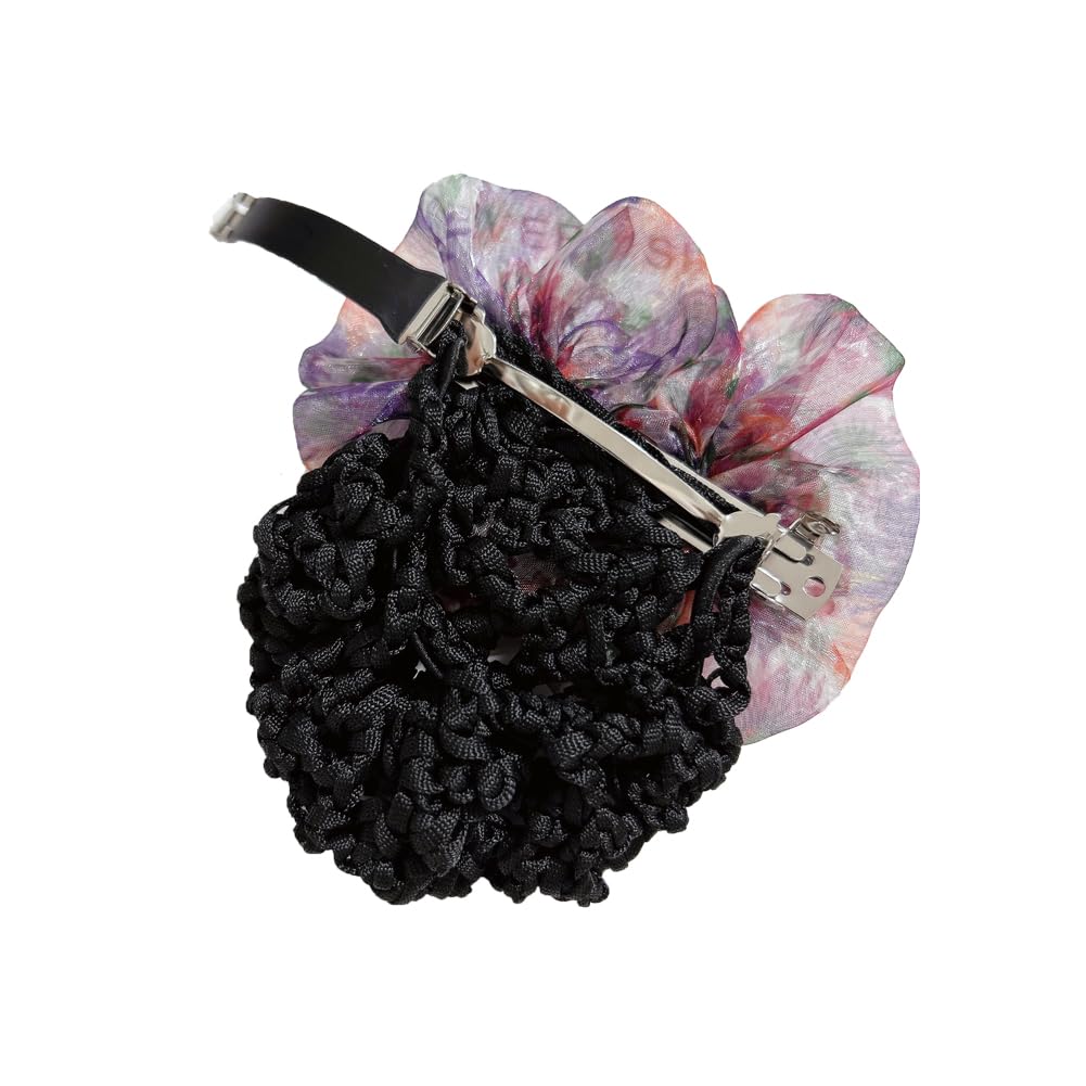3 Pcs Women Flower Snood Net Barrette Hair Clip Bun Cover Flower Decor Hair Clip Hairnet Satin Bow Barrette French Hair Clips Hair Accessories for Stewardess Banks Hotels Staff - Image 4