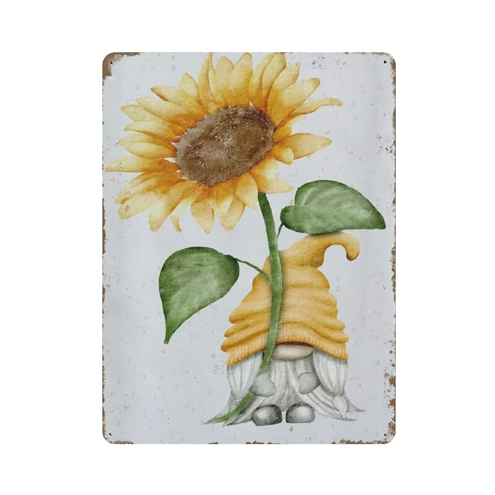 Metal Tin Sign Sunflower Gnome Vintage Tin Poster Metal Sign Wall Decoration Country Kitchen Home Garage Decor 16"x12"