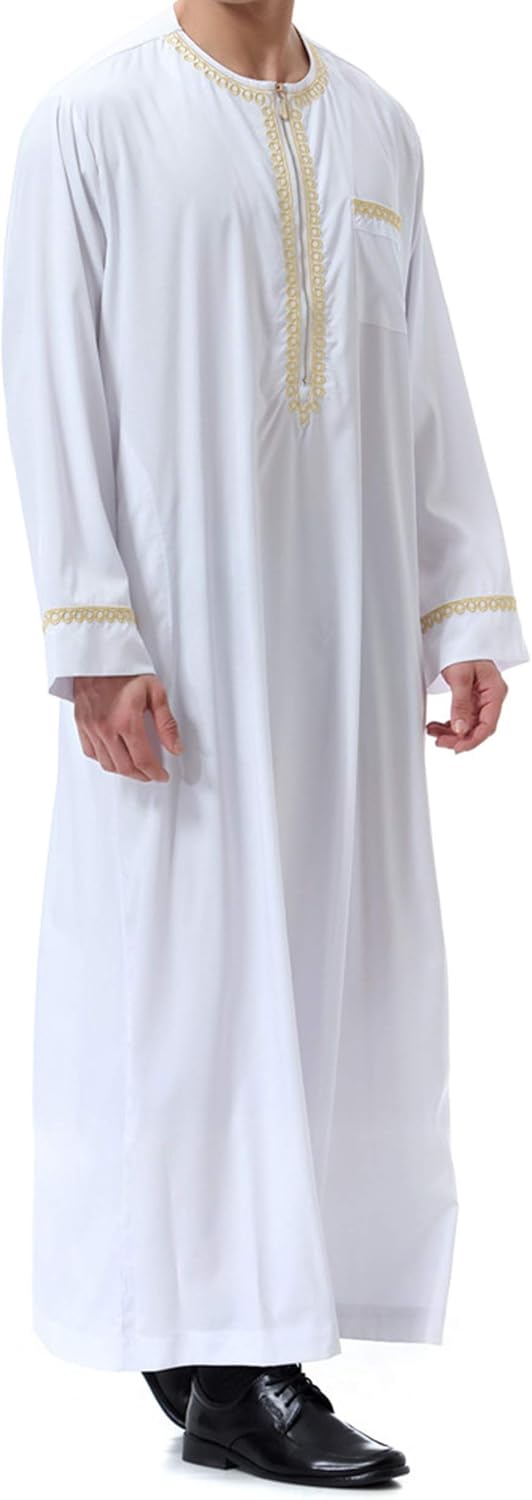 Islamic Mens Clothing Kaftan Maxi-Muslim Male Shirt Long Sleeve Abaya Dubai Cotton… - Image 4