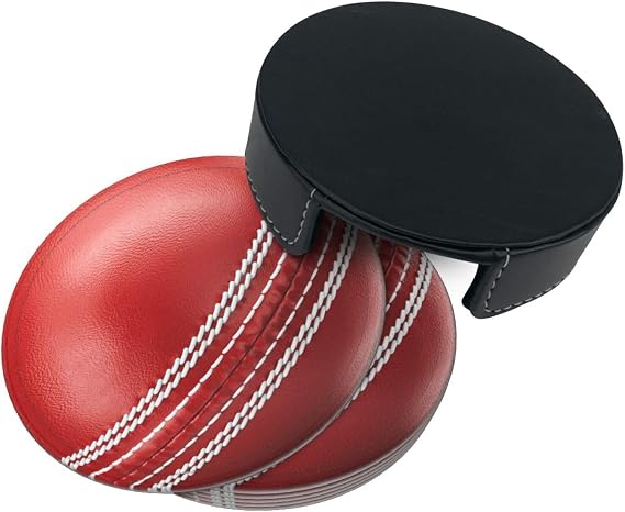 6 Pcs Cricket Ball Drink Coasters with Holder Coasters for Drinks Coffee Table Home Decor Housewarming Gift