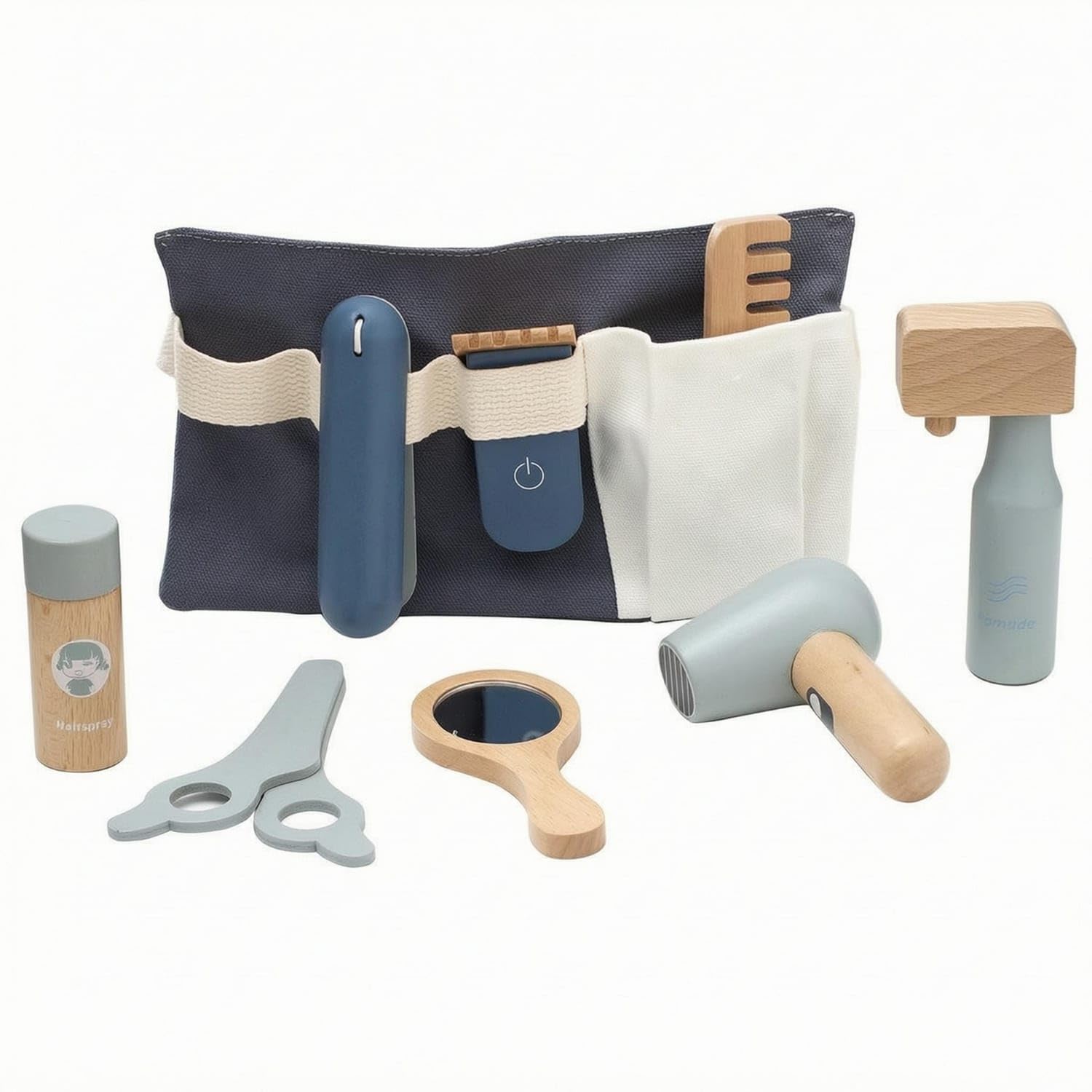 Cloth Waist Bag Wooden Hairdressing Kit Adjustable Strap Wooden Hairdressing Playset Exposed Storage Pretend Barber Set Painted Finish, Waist Bag Hair Bag-picture-21