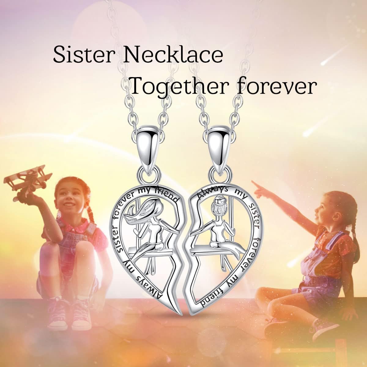 EUDORA Sterling Silver Friendship Necklace Set for 2 Sisters for Best Friend, Always My Sister Forever My Friend Sister Necklaces for 2 Best Friend Pendant Jewelry Gift for Friends Big Little Sisters