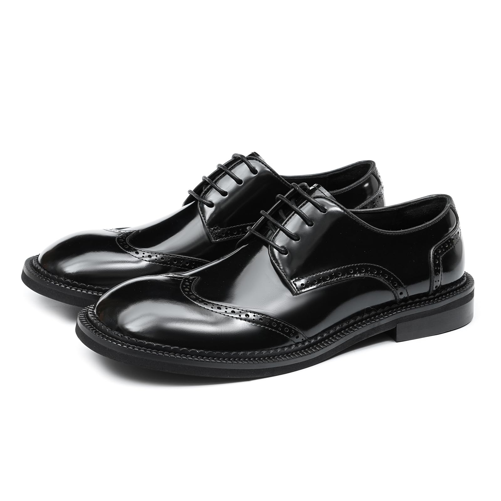 Derbys Business Casuale Punta Rotonda da Uomo Scarpe Eleganti Stringate Formali Matrimonio Ufficio Scarpe da Abito in Pelle Comode Traspiranti