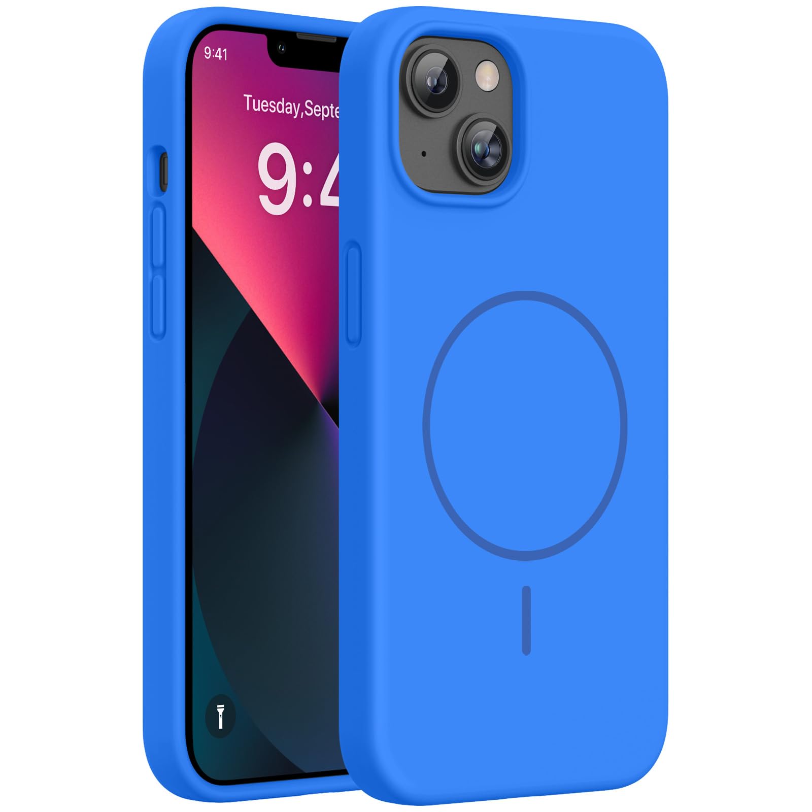 Miracase Silicone &amp; Magnetic for iPhone 13 Case, Mediterranean Blue