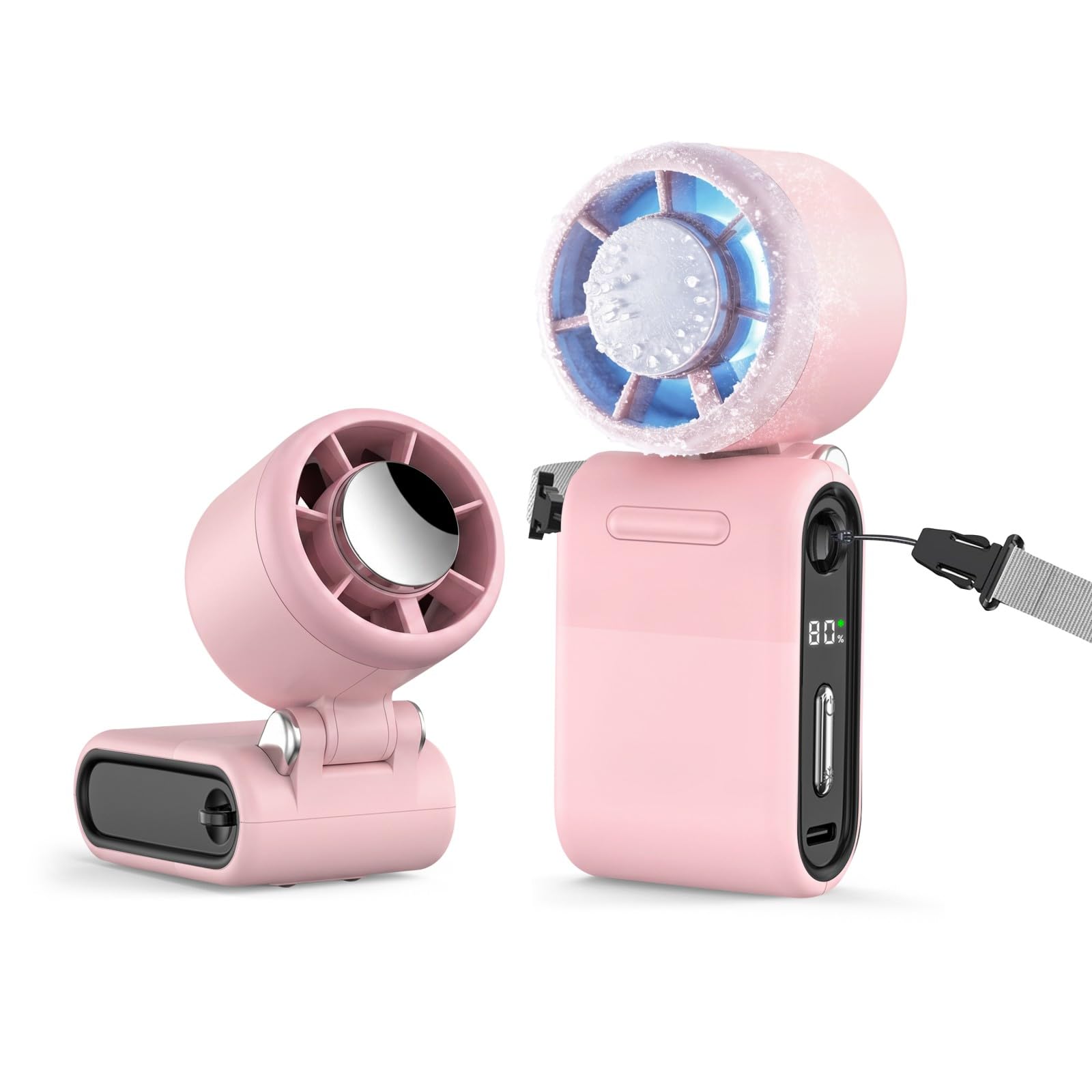 MERTTURM Portable Handheld Turbo Fan with Ice Cooler, 3-In-1 USB Rechargeable Mini Hand/Neck/Desk Fan, 10H Cooling Foldable Personal Pocket Fan with LED Display/5 Speed for Travel Home Outdoor Office