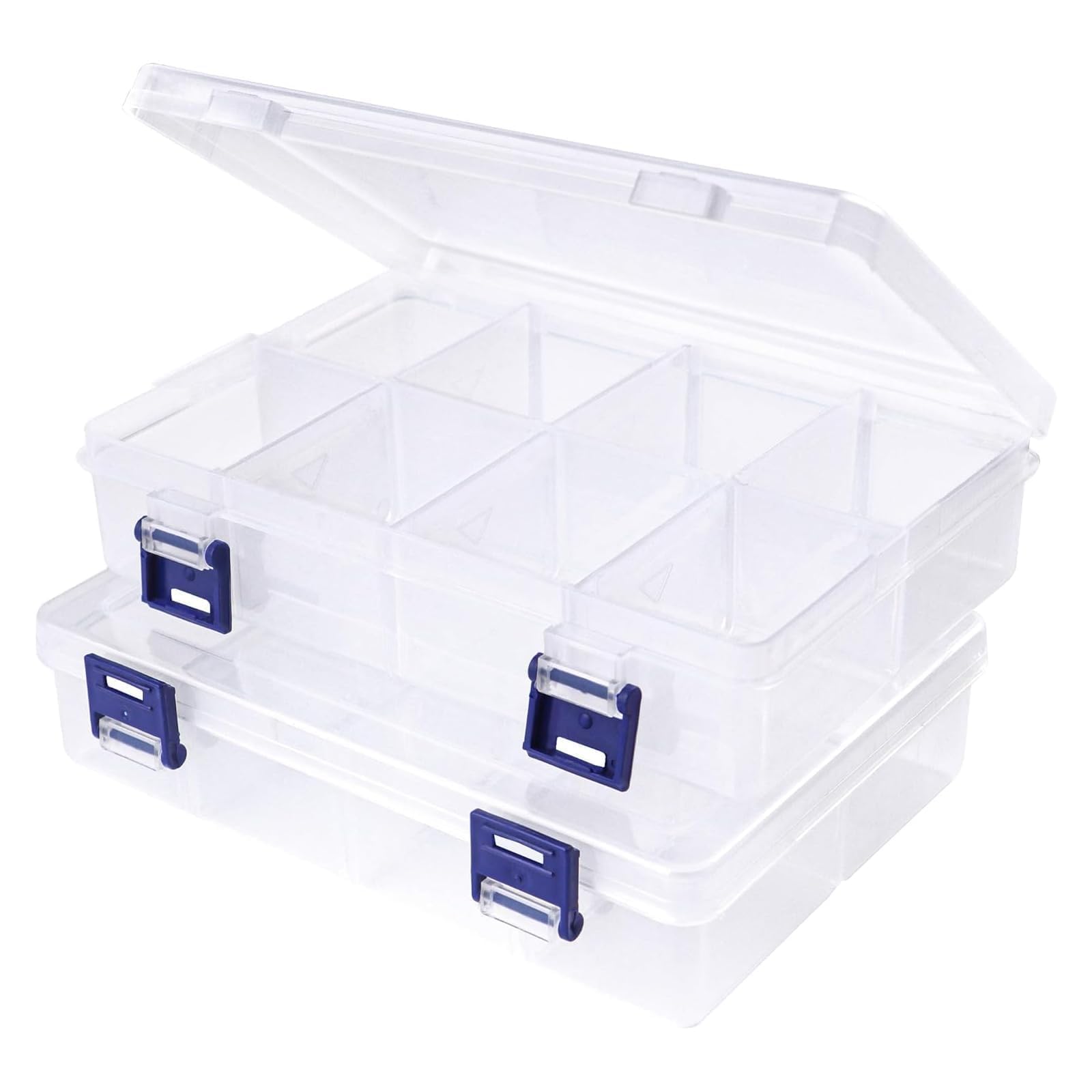 MOYWYCNO 2 Pcs Jewellery Storage Box 8 Grids Bead Earring Organisers Compartment Storage Boxes Plastic Organiser Box with 8 Adjustable Dividers Containers(19.5x12.8x4.6cm)
